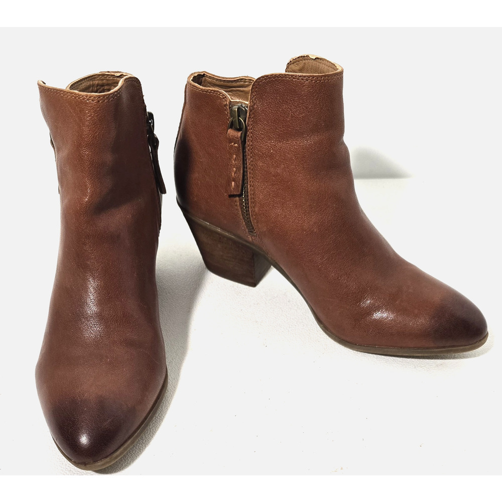 FRYE Judith Double Zip Boots Booties Womens 6.5 Cognac Leather Ankle Western
